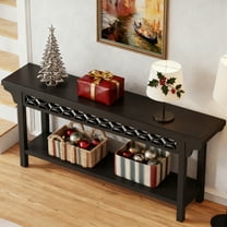 70.8-Inch Heavy-Duty Solid Wood Console Table, Farmhouse Narrow Sofa Table With Storage, Scratch-Resistant Black Entryway Table For Living Room Hallway