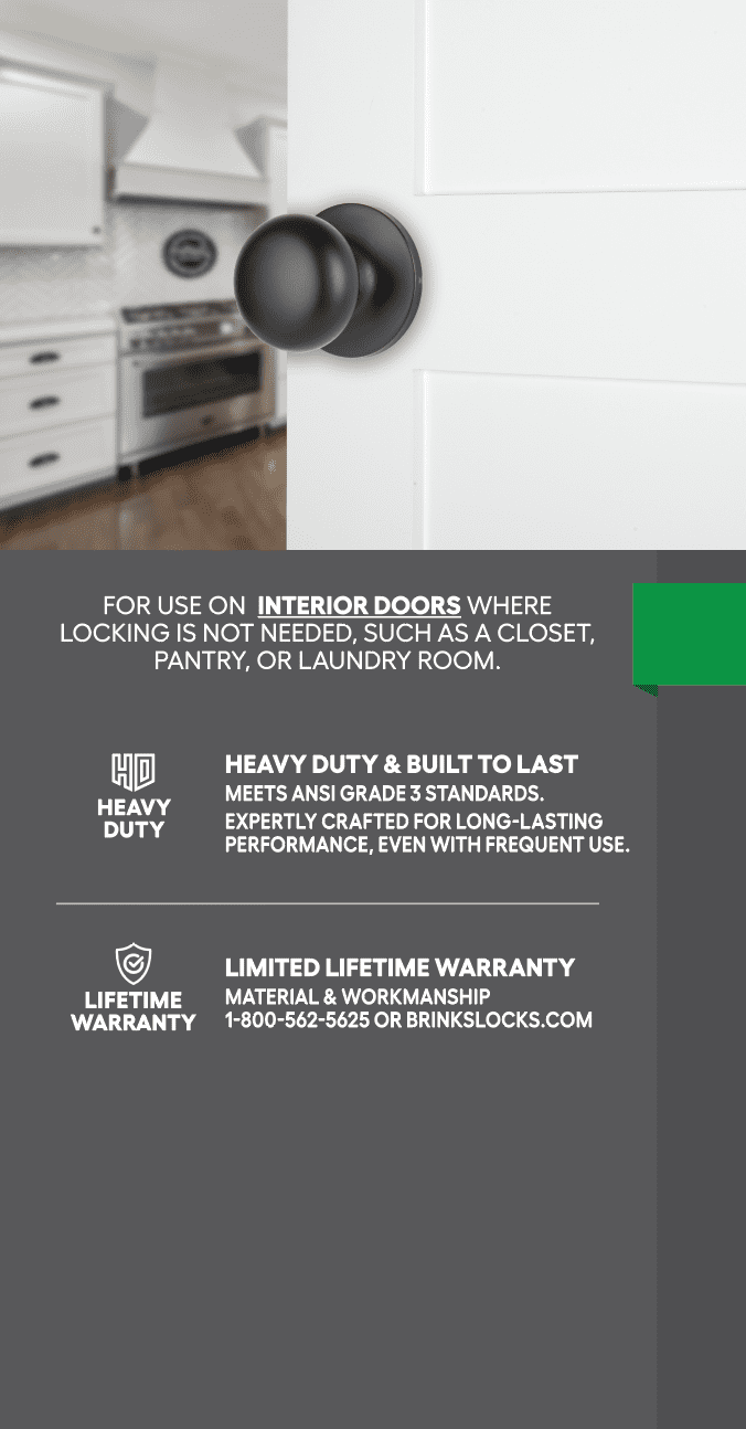 Brinks Passage Mushroom Doorknob, Matte Black Finish