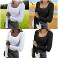 thumbnail image 2 of Women's Long Sleeve Square Neck Shirt, Ribbed Thermal Fitted Top 2026 Fall Layering Tees Casual Outfits, 2 of 7