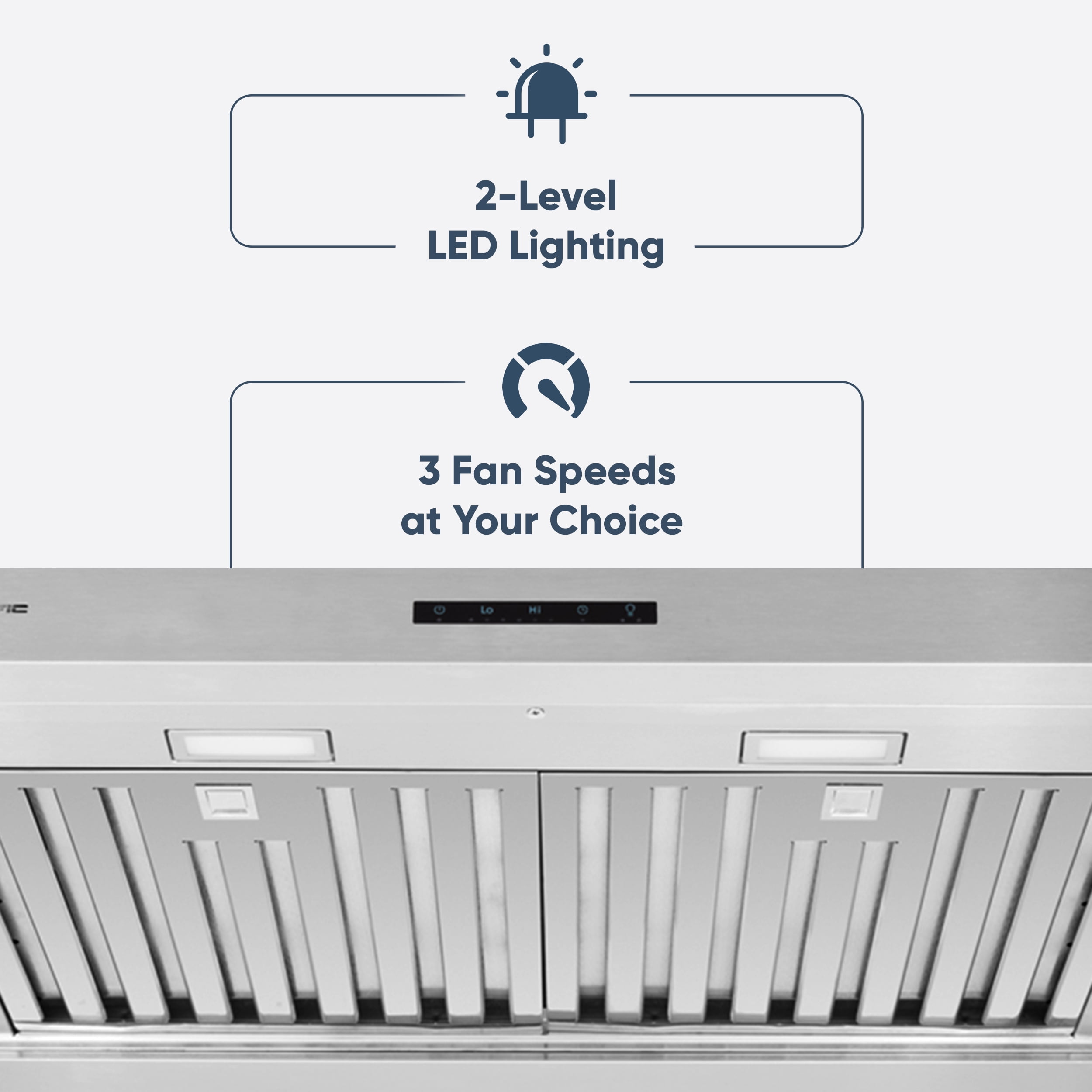 Pacific Economy Pro Under Cabinet Ducted Range Hood 30 inch - 850 CFM 3-Speed Powerful Kitchen Vent Hood - Electric Stainless Steel - Ultra Quiet, Glass Touch Control, 6W LED Lights PR6830AS