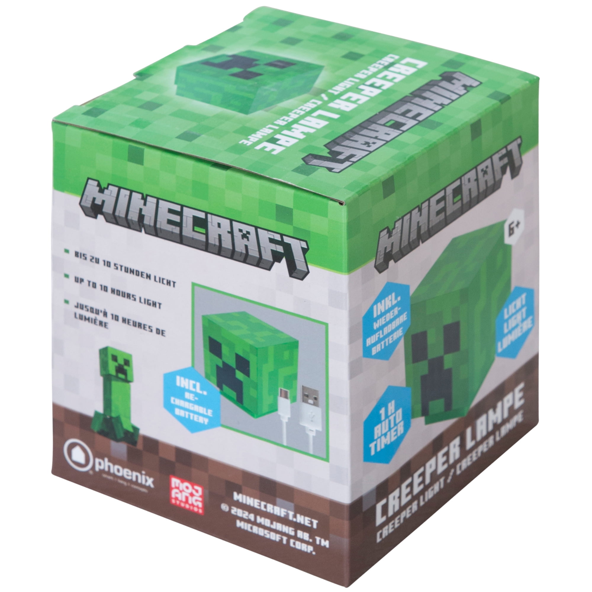 Minecraft: LED Night Lamp - Creeper - 4" Green Pixel Cube Night Light, Illuminates Up To 10hrs, USB Charging, Game Themed Design Decor, Licensed
