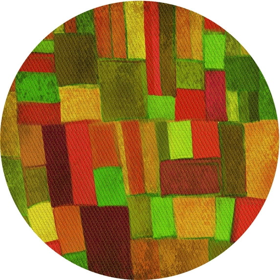 Ahgly Company Indoor Round Patterned Dark Yellow Green Area Rugs, 7' Round