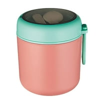 Vacuum Insulated Lunch Box Thermal Food Jar Container Foldable Spoon Stainless Lunch Container for Hot Soup,Thermo Food Jar Cup Thermal Bowl for Hot Cold Food Adult Picnic(Pink,3.93x4.64")