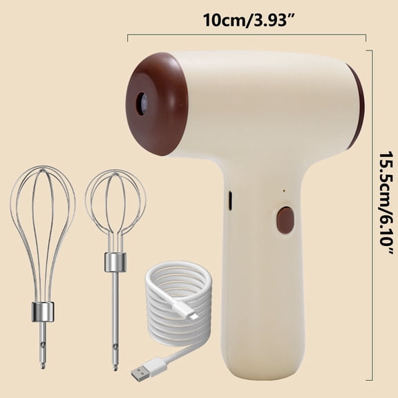 Handheld Electric Whisk Mixer | Wireless Rechargeable Egg Beater, 304 Stainless Steel Heads, Lightweight Low Noise, Fast Mixing for Cream, Sauces, Dressings | USB Charging Portable Kitchen Tool