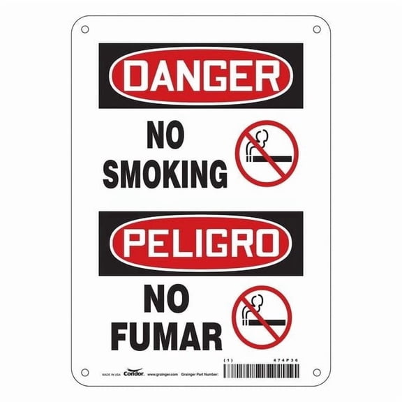 Safety Sign, 10" H, 7 in W,  Horizontal Rectangle, English, Spanish, 474P36