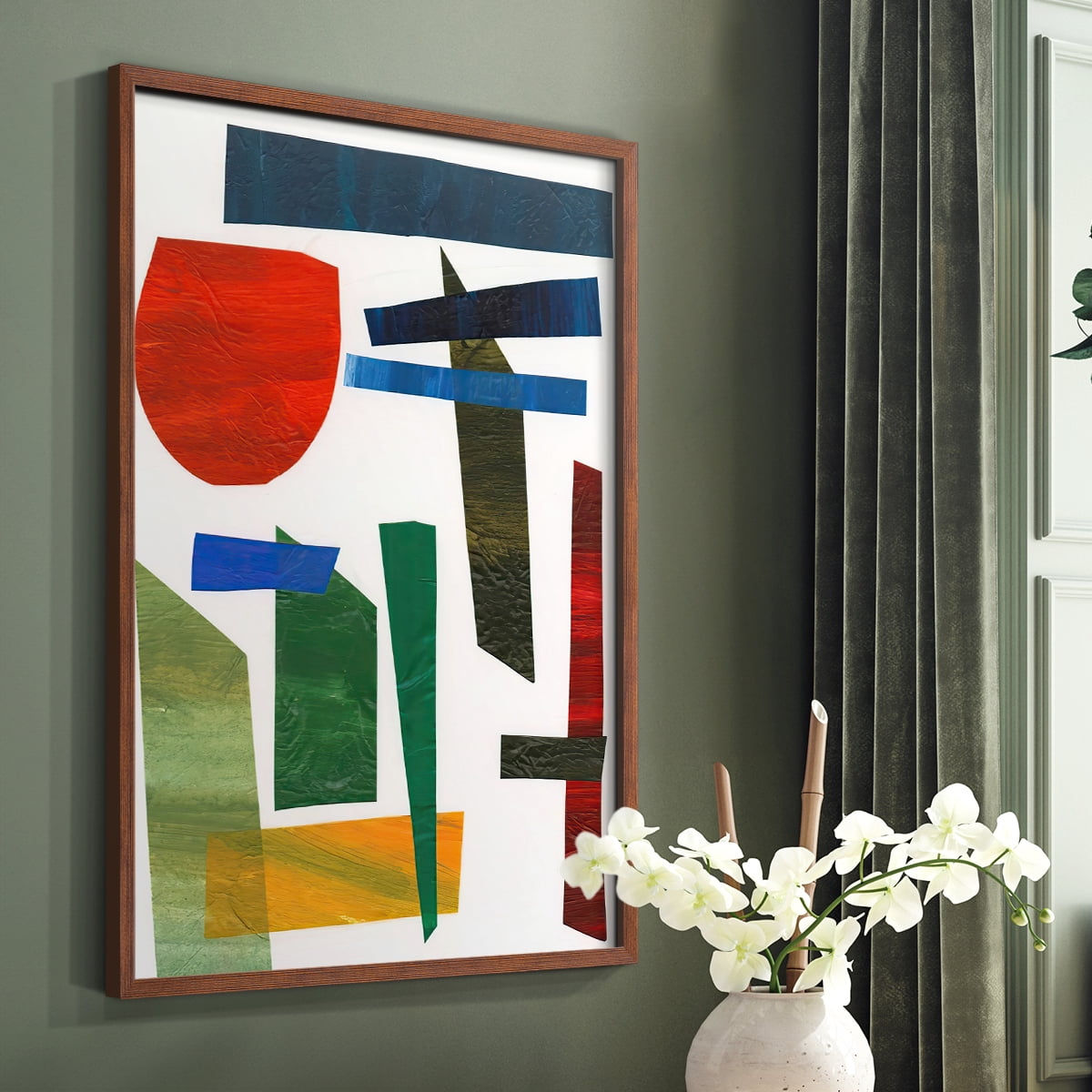 Colorful Shapes II Framed Print in Brown Solid Wood Framed Print No Nail Hanging