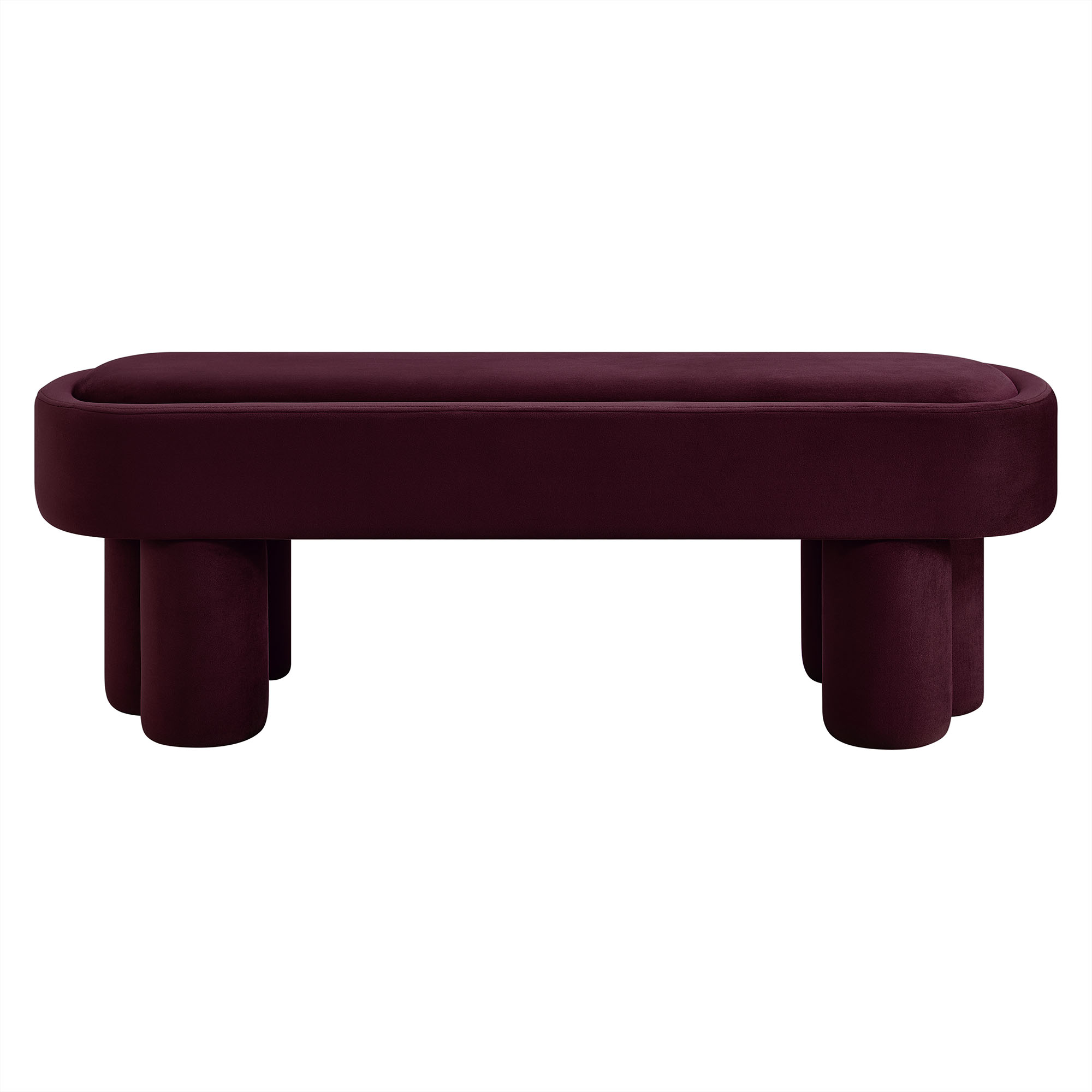 Mossi Oval Performance Velvet Accent Bench in Mulberry