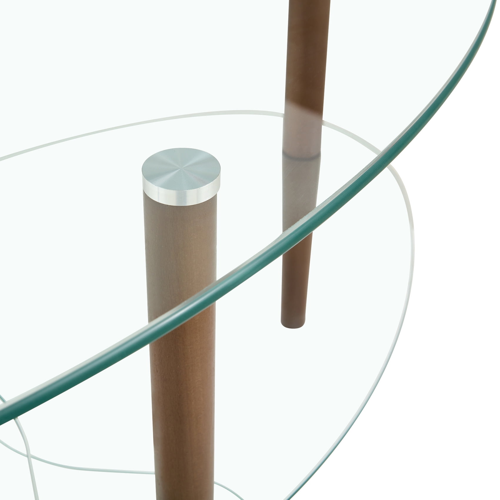 Glass Coffee Table, Modern Multi-Function 3-Layer Oval Tea Table with Wood Legs, Tempered Glass Small Coffee Table for Living Room, Bedroom, Brown