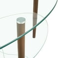 thumbnail image 3 of Glass Coffee Table, Modern Multi-Function 3-Layer Oval Tea Table with Wood Legs, Tempered Glass Small Coffee Table for Living Room, Bedroom, Brown, 3 of 9
