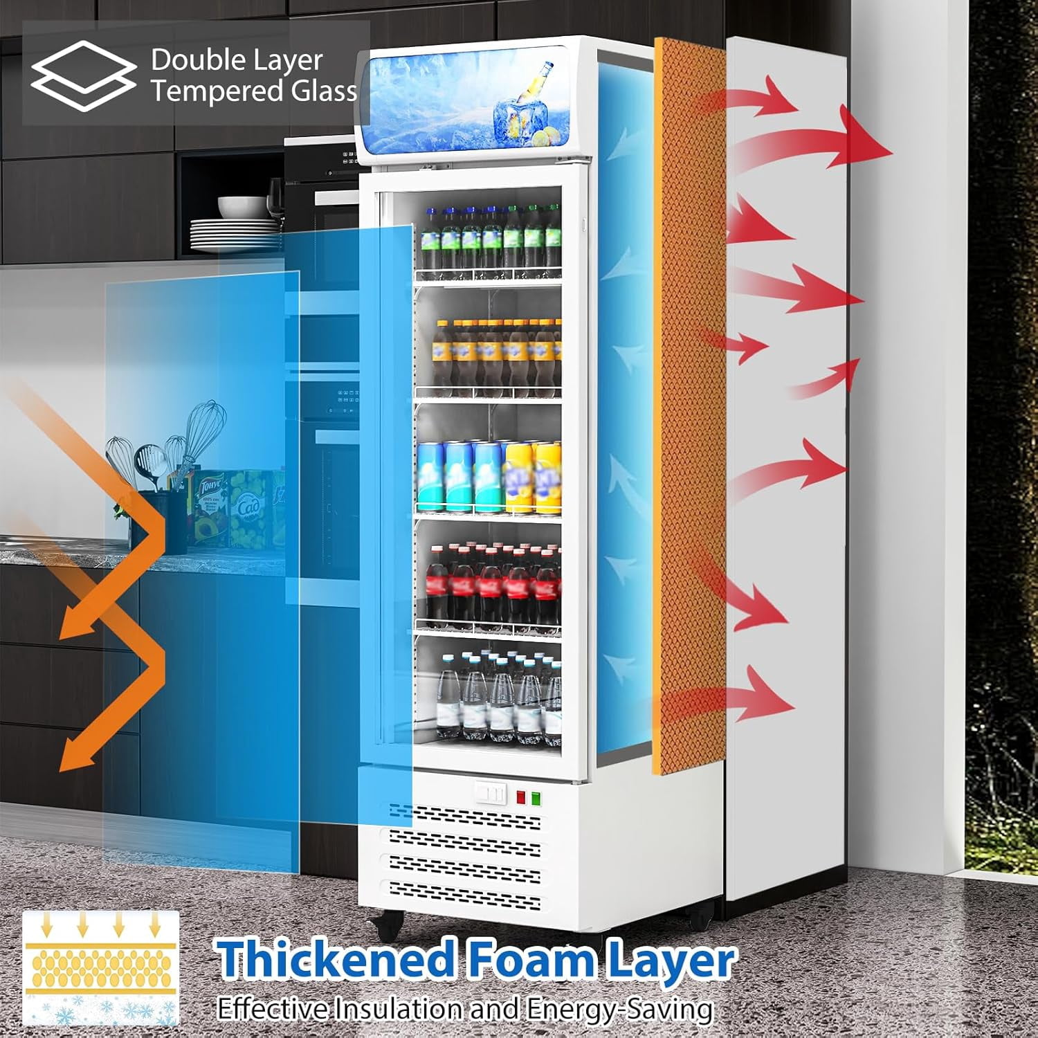 Accreate Commercial Beverage Display Refrigerator 11.8 cu.ft with Glass Door, Cooling 32-50℉Upright