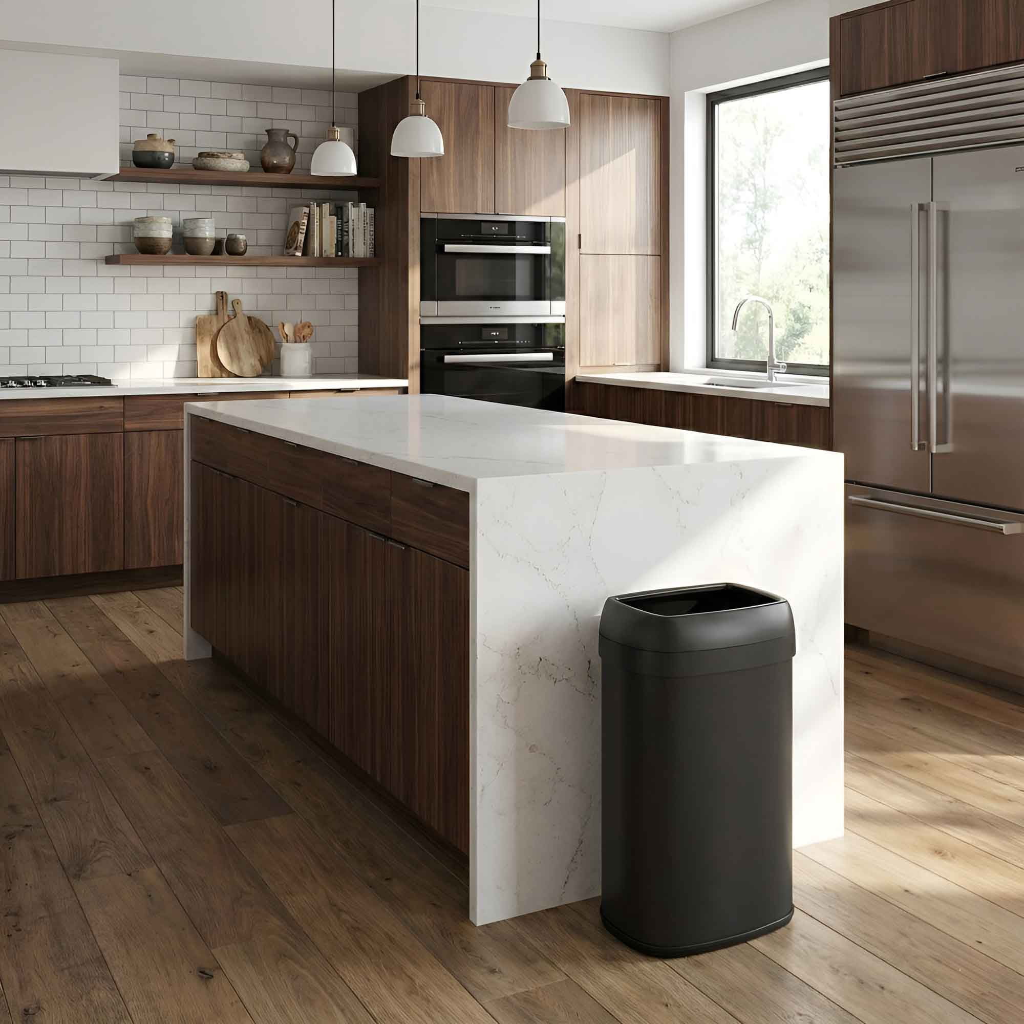 iTouchless 16 Gallon Oval Open Top Kitchen Trash Can with AbsorbX Odor Filter Matte Black