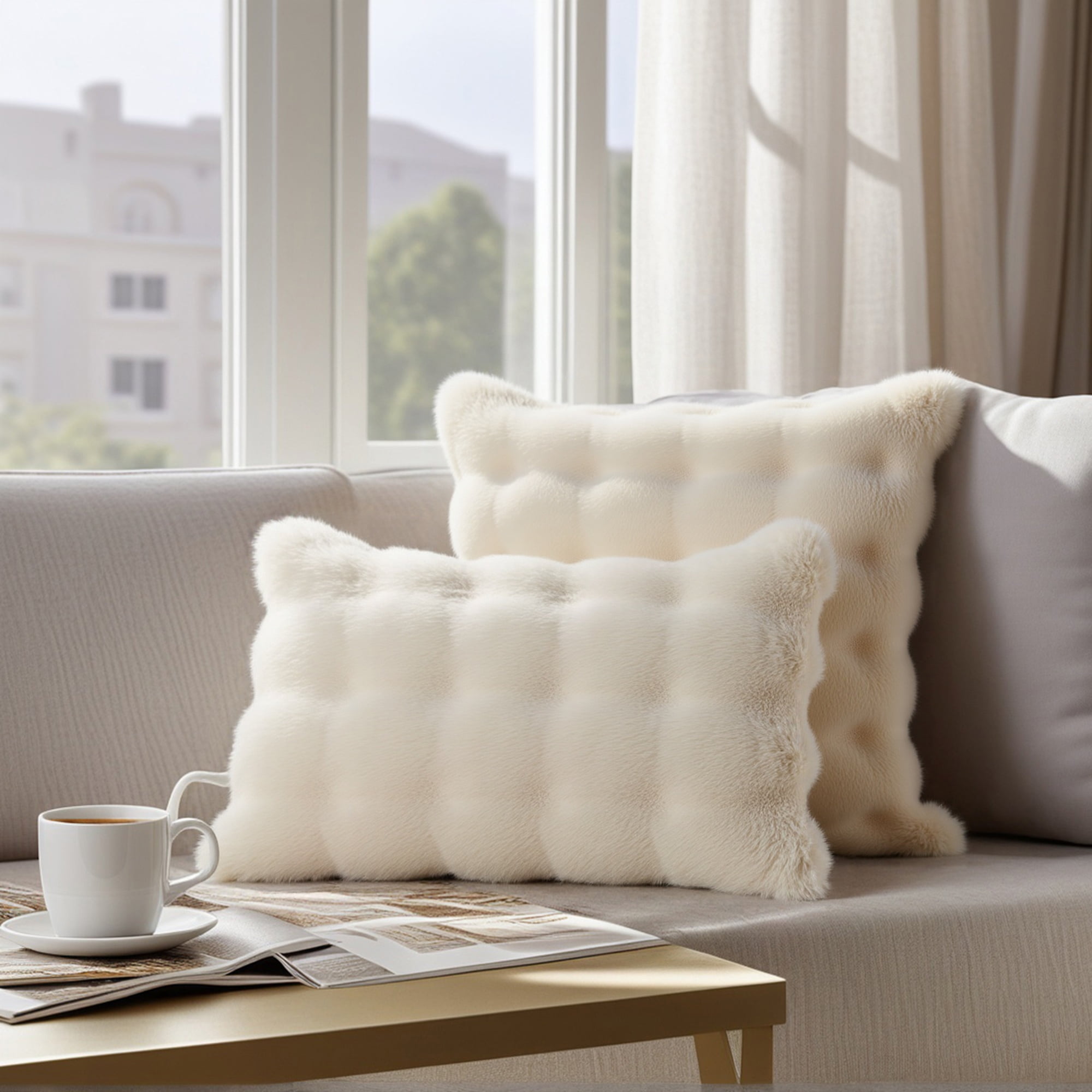 Unique Bargains 2pcs Soft Fluffy Pillow Covers for Living Room Khaki 20" x 12"