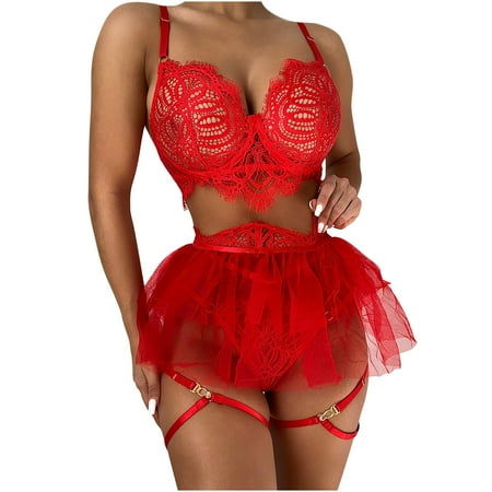 

CALAFEBILA 2022 Valentine S Day Present Women Lingerie Corset Lace Free Wire Intimates Sleepwear Underwear Bra+Briefs