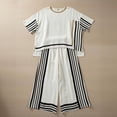 thumbnail image 5 of LEKWK Linen Sets for Women 2 Piece Casual Striped Crewneck Short Sleeve Tops and Wide Leg Palazzo Pants Summer Fashion Beach Vacation Resort Wear, 5 of 5