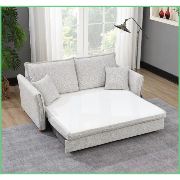 Gray Chenille Modern Sleeper Sectional Sofa with Storage & 2 Pillows for Living Room
