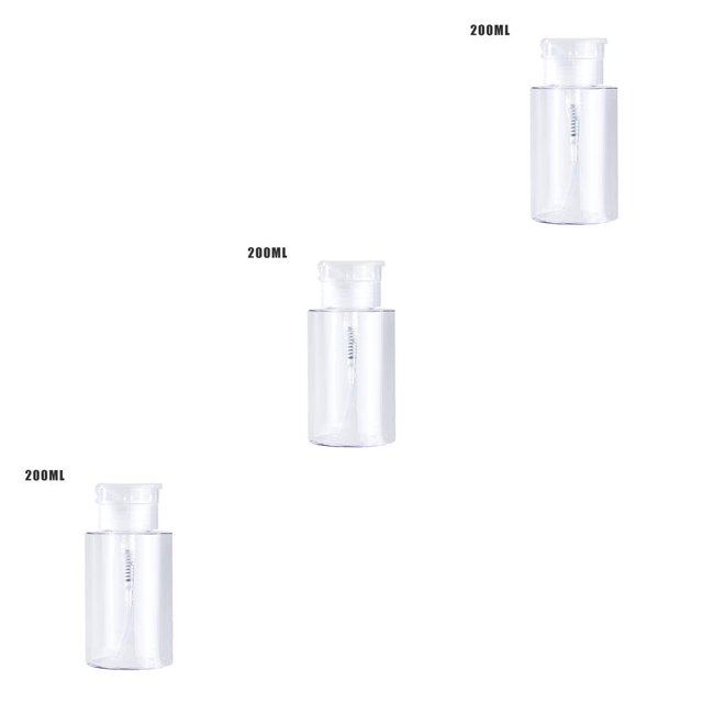 heritaly Push Down Empty Pump Dispenser Nail Polish Remover Refillable Storage Container Cosmetic Removal Plastic Press Bottle Transparent 200ml 3Set