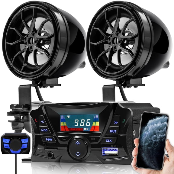 GoHawk TS3 Motorcycle Bluetooth Speakers Handlebar Mount MP3 Music Player Sound Audio Stereo Amplifier System ATV USB Micro SD FM Radio