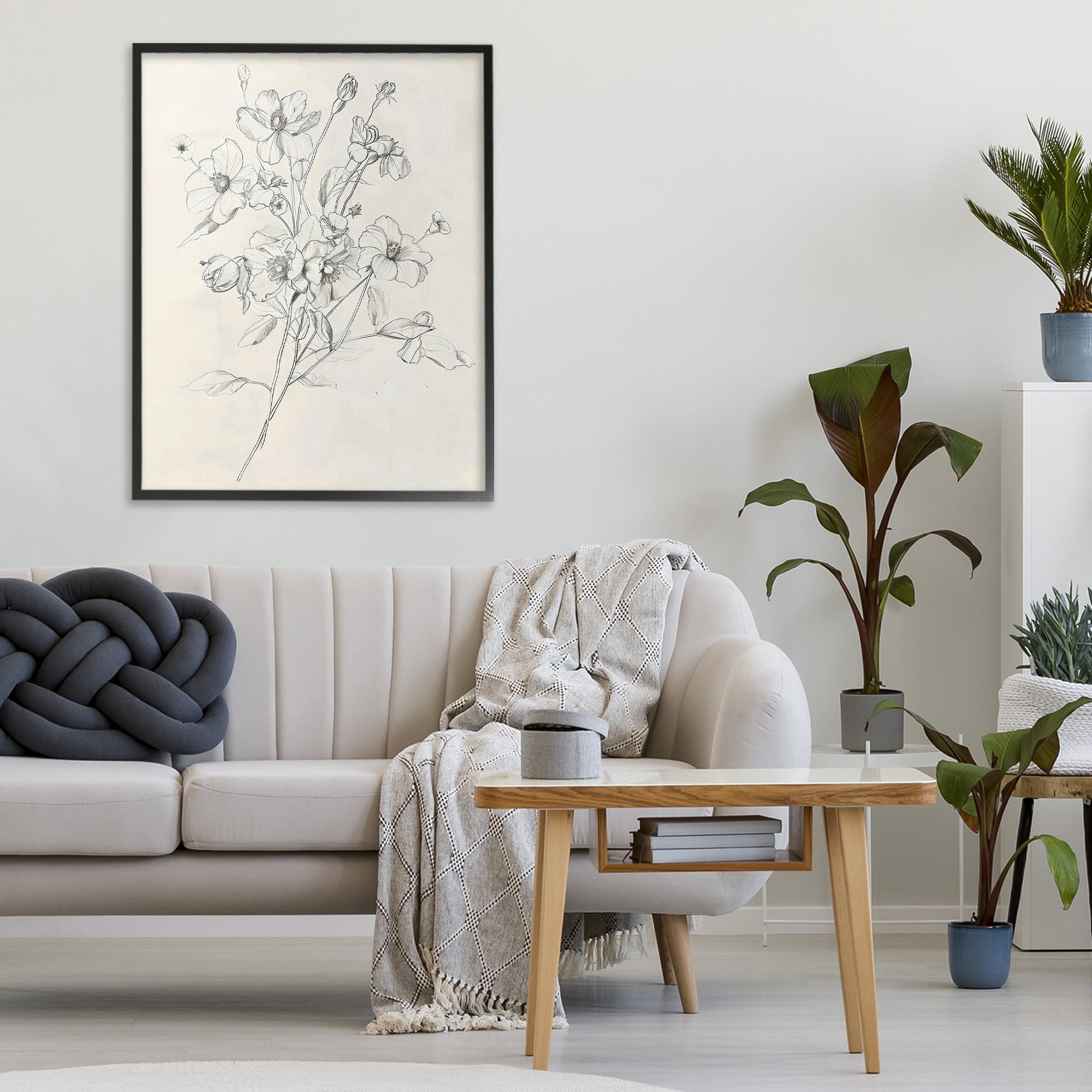 Stupell Industries Wildflower Outline Study Black Framed Giclee Art, design by Creative Studio