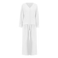 thumbnail image 3 of Ensembles de Pyjama pour Femmes Mode pour Dames Couleur Unie Coton Chemise Ample Manches Longues Pyjamas Pyjamas Ensemble Deux Pièces m, 3 of 3
