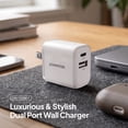 thumbnail image 2 of Powertek Ultra 20W USB-C PD + 18W USB-A Wall Charger, White, Dual Port Charging Block, Fast Charging Adapter, 2 of 6
