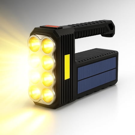 Mega Power 8 LED Solar Handheld Torch - Super Bright Rechargeable Portable Flashlight - Powerful work equipment - Bright light for camping home work use Emergency lamp - indoor or outdoor spotlight