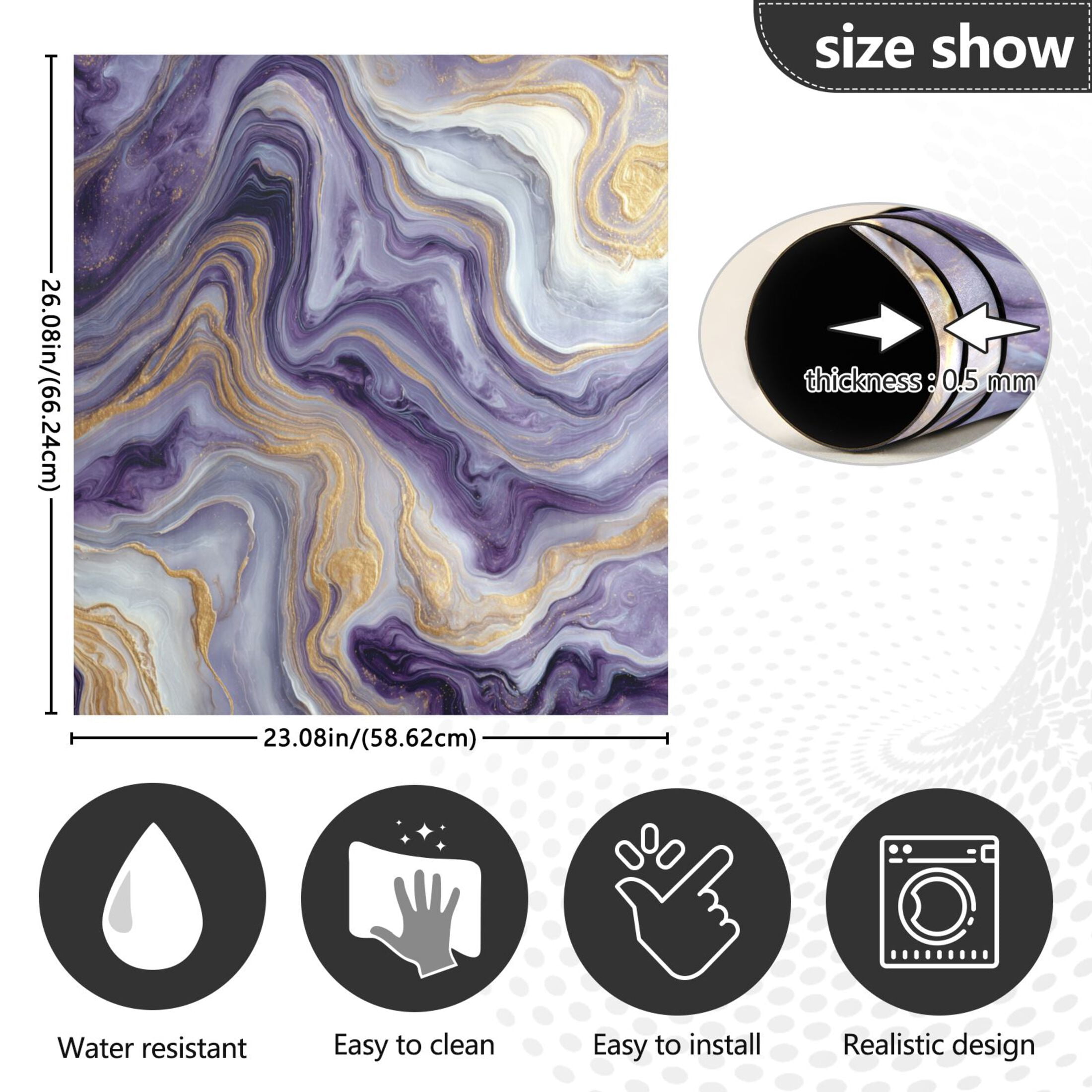 Dishwasher Magnetic Refrigerator Magnet Cover Sticker Home Decorative 23"x26" Purple Marble Pattern