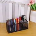 thumbnail image 5 of Black Mesh Pen Pencil Holder | 3-Compartment Metal Desk Organizer for Stationery & Brushes Storage, 5 of 6