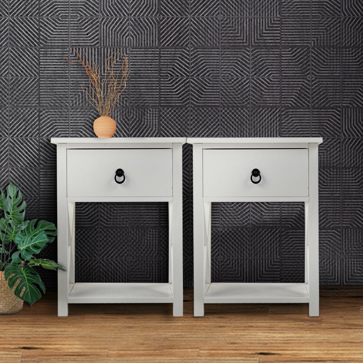 Kepooman Wooden Night Stand Set of 2, Side End Table Storage Cabinet for Bedroom Living Room - White Kepooman Wooden Night Stand Set of 2, Side End Table Storage Cabinet for Bedroom Living Room - White