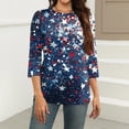 thumbnail image 4 of 4th of July Shirts for Women Plus Size 3/4 Sleeve T Shirts Casual American Flag Print Tops Independence Day Patriotic Pullover USA 250th Anniversary Celebration Party Crew Neck Blouses Dark Blue L, 4 of 5