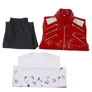 80s Pop Star Costume Red Zipper Jacket Music Note Shirt Pants Halloween Adult Men Outfit Set