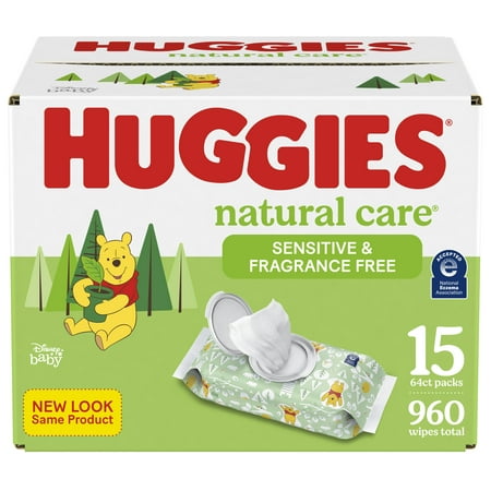 Huggies Natural Care Sensitive Baby Wipes, Unscented, 15 Flip-Top Packs, 960 Total Ct (Select for More Options)