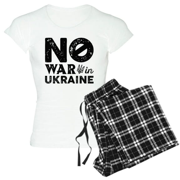 CafePress - No War In Ukraine Women's Light Pajamas - Women's Short Sleeve Print T-Shirt and Pants Light Cotton Pajama Set