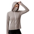 thumbnail image 2 of CheerKidz Women's Sun Protection Hoodie Long Sleeve Zip Up Jacket with Thumb Holes High Neck Face Cover Outdoor Running Hiking Warm Weather Active Top Breathable (Gray, 3XL)., 2 of 5