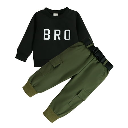 

Toddler Baby Boys Clothes Letter Printed Long Sleeve Sweatshirt Tops + Cargo Long Pants Fall Winter 2PCS Outfits 12-18 Months