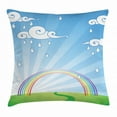thumbnail image 1 of Cloud Throw Pillow Cushion Cover, Colorful Arc of Rainbow with Beams behind the Hill Cloudy Weather Landscape Design, Decorative Square Accent Pillow Case, 16 X 16 Inches, Multicolor, by Ambesonne, 1 of 2