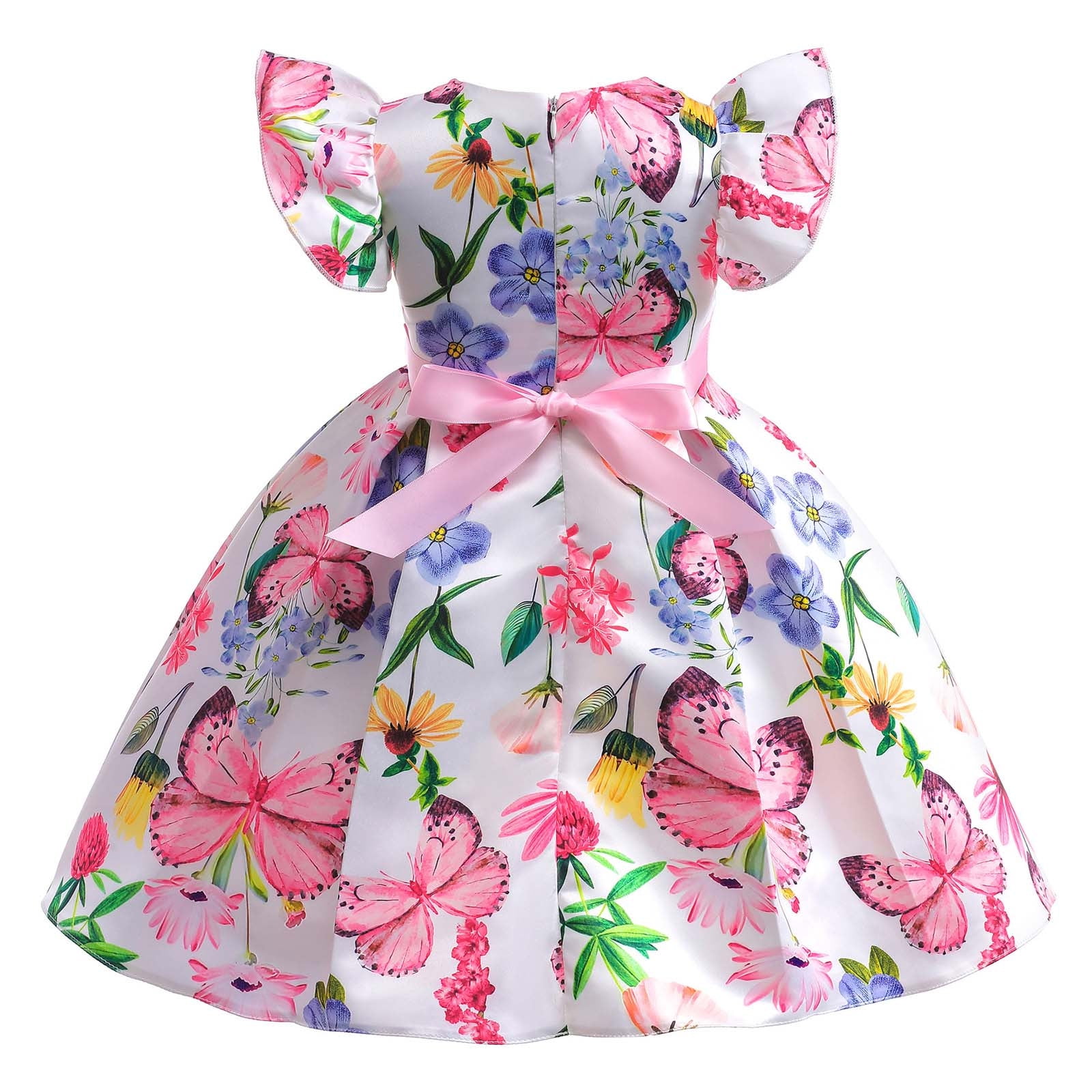 Jovati Baby Flower Girl Dress Toddler Girls Bowknot Flower Printing Birthday Party Gown Long Princess Dresses Long Sleeve Dresses For Girls Toddler Fl