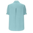 thumbnail image 7 of JGGSPWM Women Textured Puff Sleeve Lapel Collar Button Down Cotton Summer Blouse Tops Blue L, 7 of 7