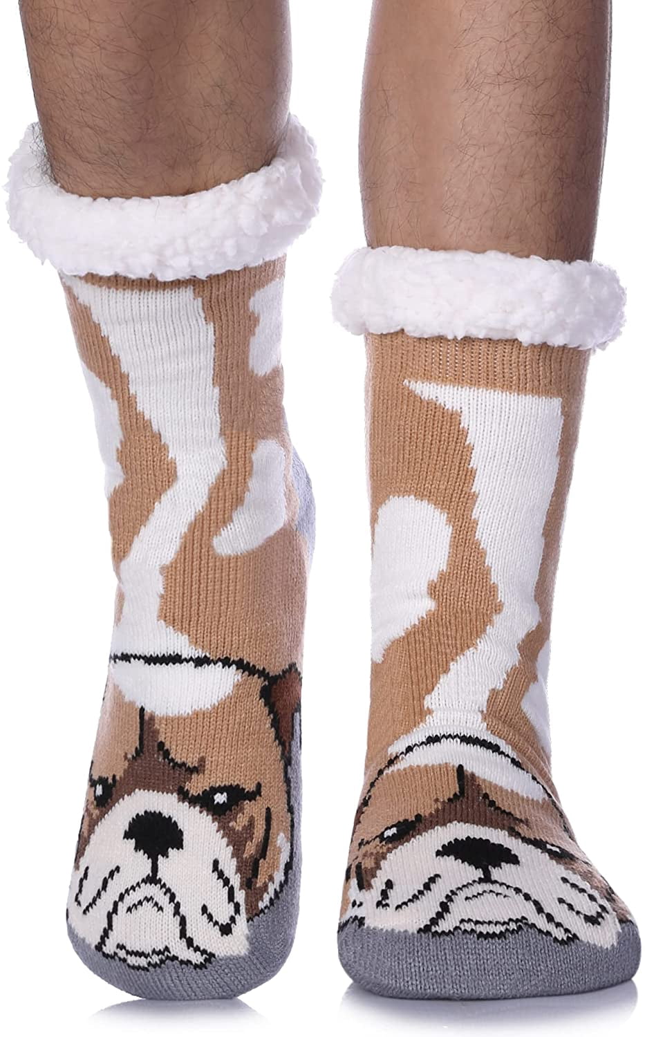 Mens Fuzzy Slipper Socks Animal Thick Cosy Warm Soft Fleece lined Thermal Winter Non Slip Home Socks
