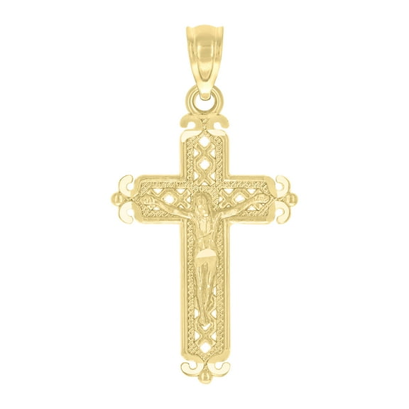 10kt Real Yellow Gold Diamond-Cut Unisex Cross Crucifix Religious Charm Pendant