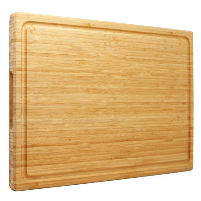 Tabla de cortar de bambú extra grande XXXL, 24 x 16 pulgadas, el bloque de carnicero de madera más grande para carne de pavo, verduras, barbacoa sobre el fregadero, tabla de cortar con mango y ranura