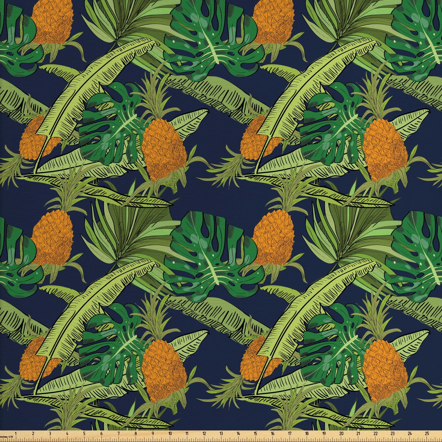 Tropical Fabric by The Yard, Natural Theme Exotic Pineapples with