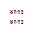 thumbnail image 4 of Fake Nails HUOGUO, diseño corto rojo de tablero de ajedrez y lazo x24, 4 of 5