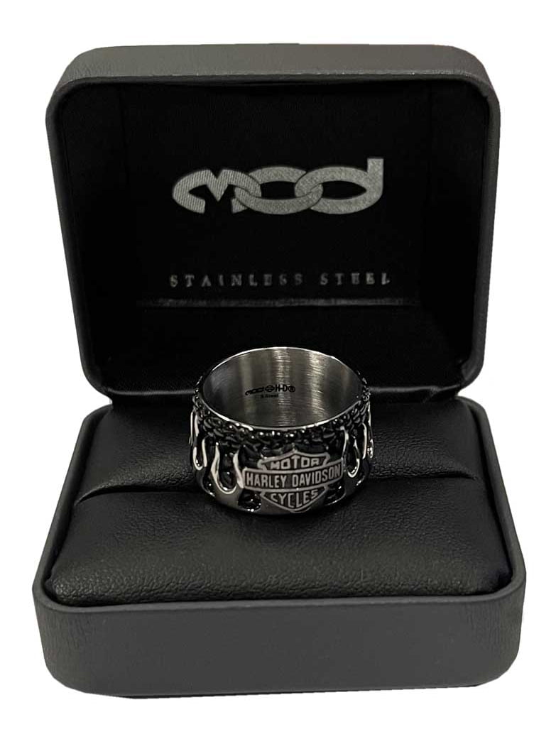 HarleyDavidson チェーンネックレス Textured Bar&Shield Flames Harley-Davidson Men's Textured Flames Bar & Shield Stainless