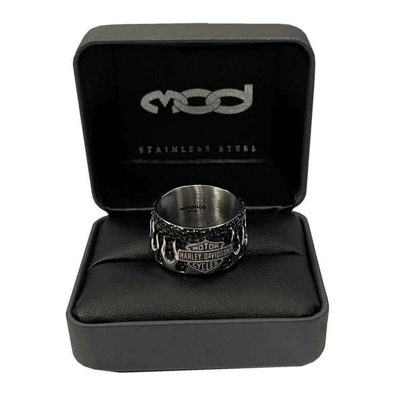 Harley-Davidson Men's Textured Flames Bar & Shield Stainless