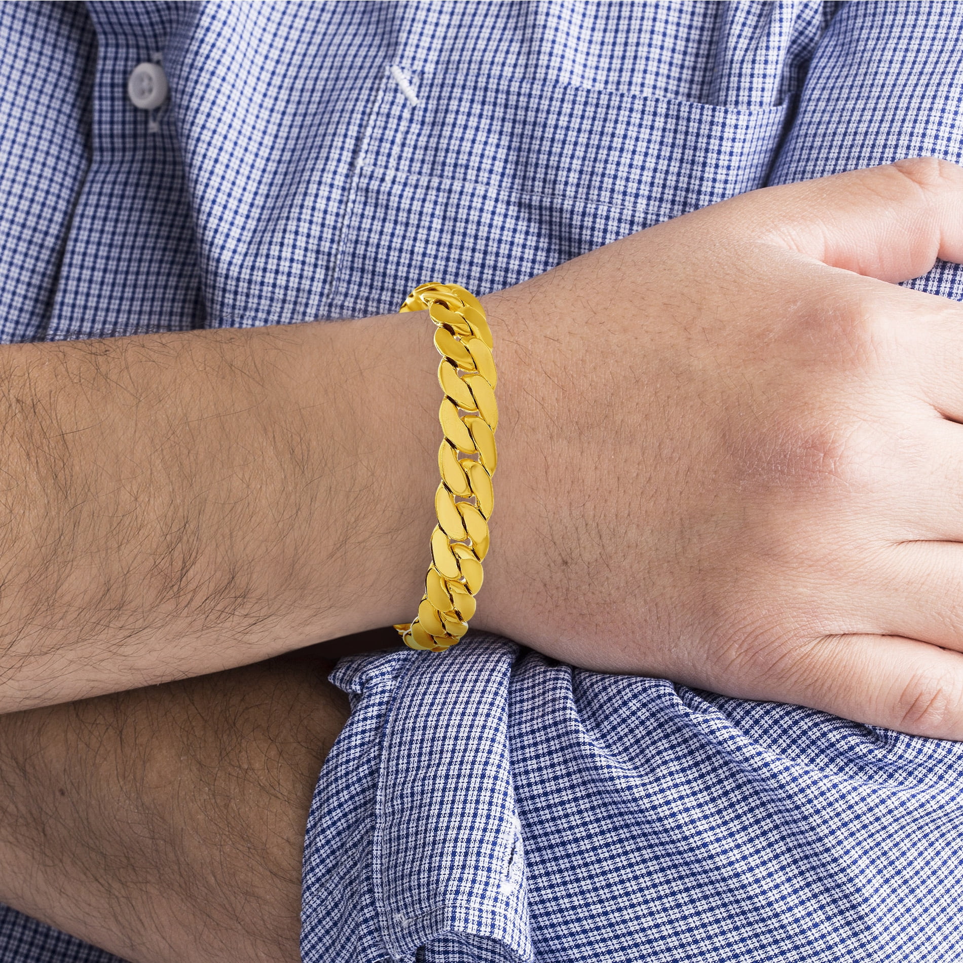 Reinforcements 11MM 8.5" Cuban Chain Bracelet in Yellow Gold-Plated Brass for Men