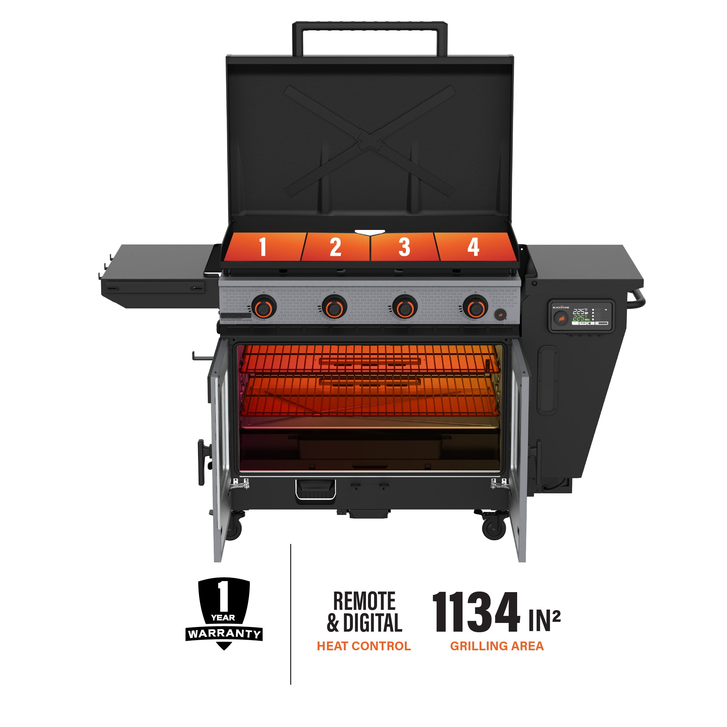 Blackstone Bronco Outdoor Combo Griddle, 36 Inch 4-Burner Flat Top Grill with Vertical Pellet Smoker