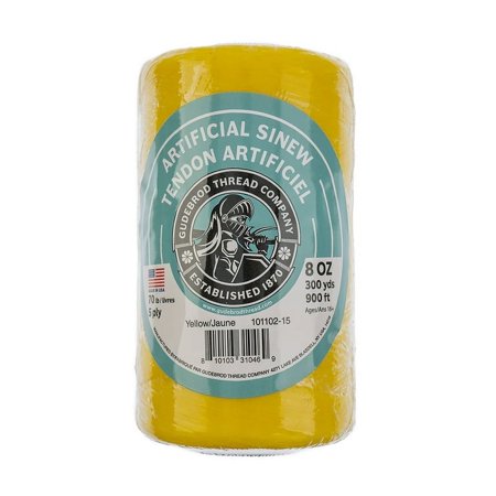 UPC: 0810103310469 | Gudebrod Sinew 8oz 900ft (300yd) Yellow 5ply 70lb Test Made in USA