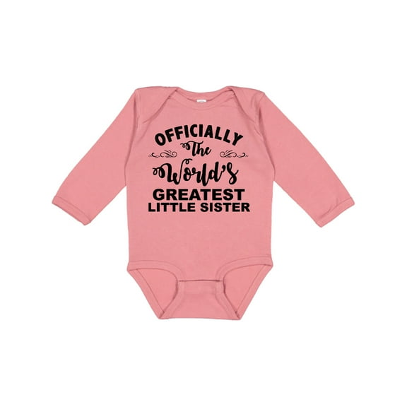 Inktastic Officially The World's Greatest Little Sister Girls Long Sleeve Baby Bodysuit