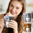thumbnail image 3 of Plyzle Cat Shaped 3D Coffee Mug - Cute Pet Theme Tea Cup, Soft Textured Design, Home Decor & Gift, Gray, 5.3 Inches, 3 of 6