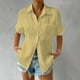 thumbnail image 1 of ICHUANYI Clearance Women's Solid Color Short Sleeved Loose Fitting Shirt Button V-neck Solid Color Shirt Tops(Yellow, M) ICHUANYI WER2023080800532, 1 of 6